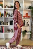 The Sunday Morning Stripe V Slouch Sweatshirt Burgundy Blush